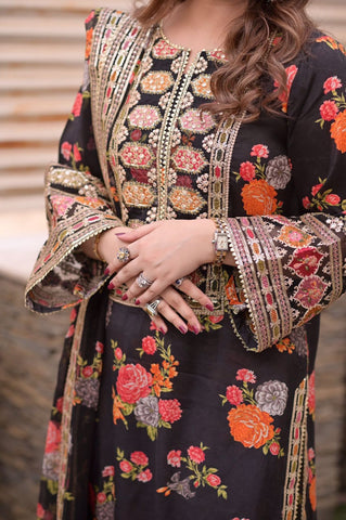 Aneelas Shamoz Silk 3PC (Black)