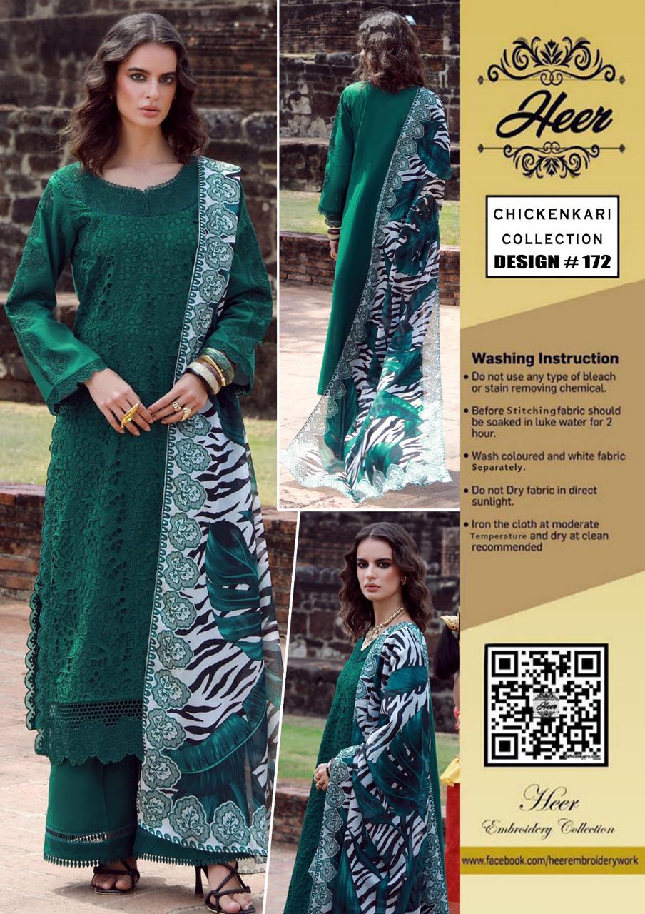 Lawn Dress With Silk Dupatta- Green