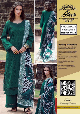 Lawn Dress With Silk Dupatta- Green