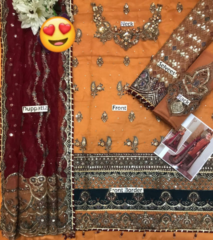 Baroque khadi Net 3PC ((Orange)