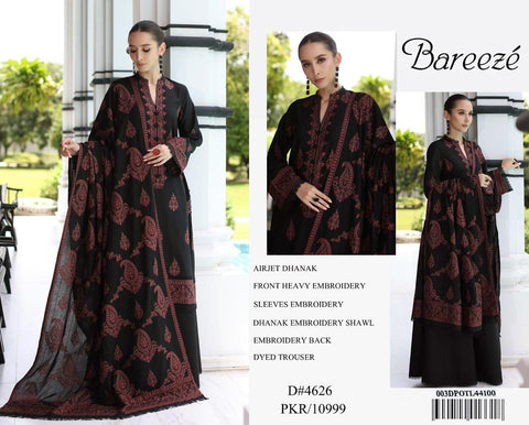 Bareeze Emb 3pc (Black)
