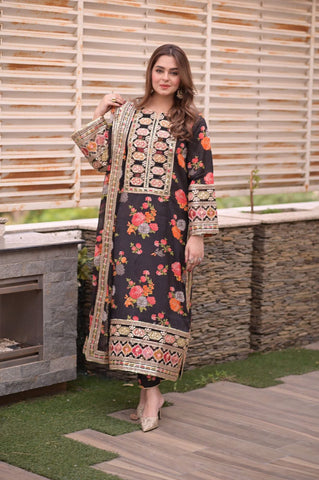 Aneelas Shamoz Silk 3PC (Black)