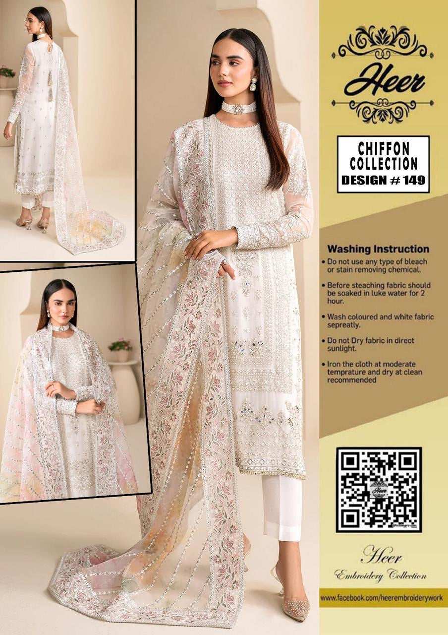 Heer Chiffon Organza 3PC (White)